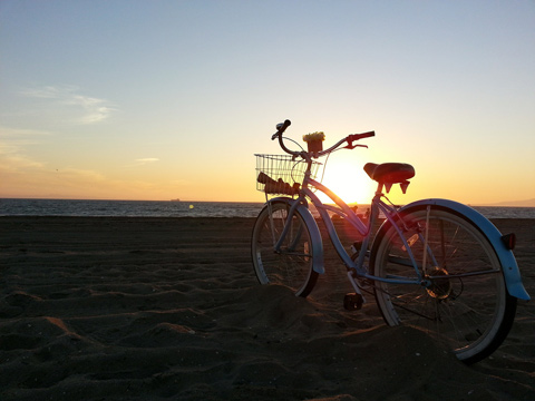 Bild Sonnenuntergang Strand Fahrrad